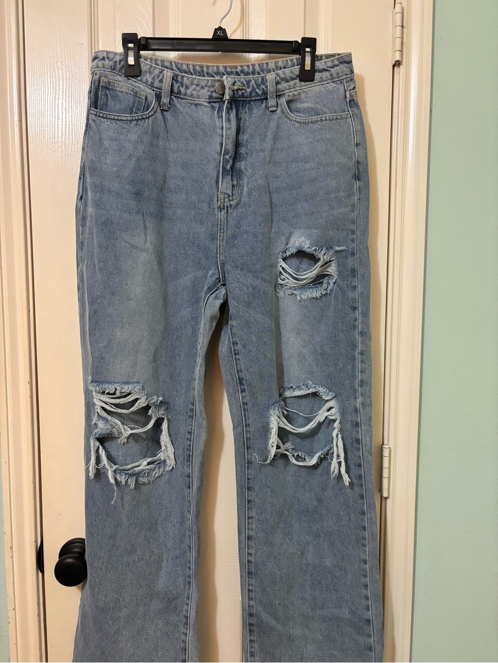 Light Blue Distressed Wide leg Jeans